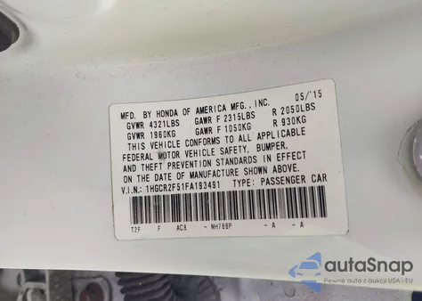 2015 Honda Accord Sport из США, поврежденный, VIN 1HGCR2F51FA193491